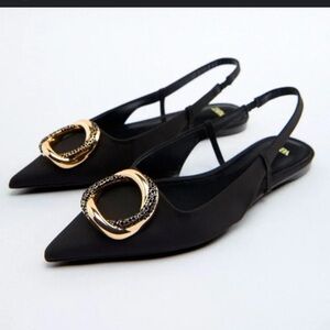 Zara Embellished Flat Slingback Flats women size 38